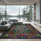 Gilded Royal Blue Baroque Floral Scroll Rug