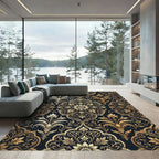 Ornate Gold Floral Damask Rug
