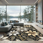 Elegant Gold and White Clematis Floral Rug
