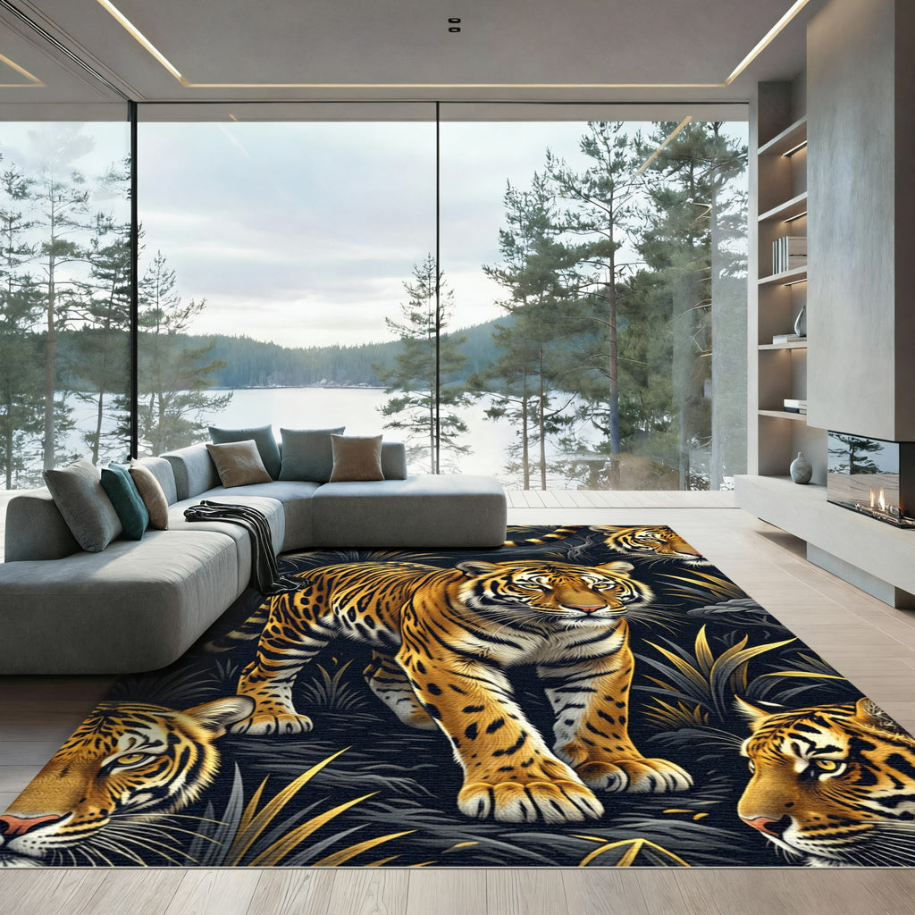 Ethereal Gold Tiger Jungle Silhouette Rug