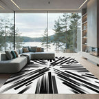 Modern Monochrome Abstract Sharp Linear Rug
