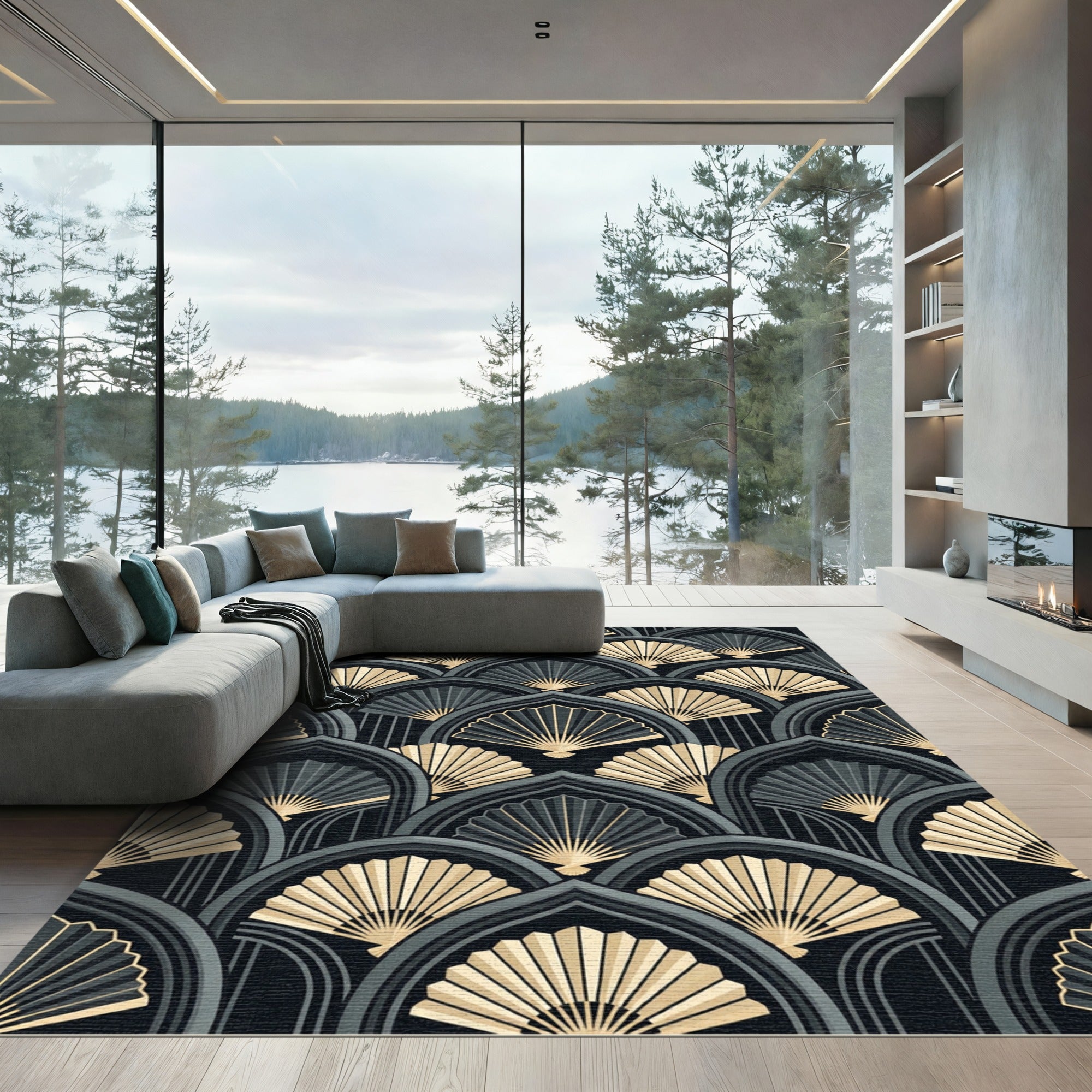 Gold Fan Archway Art Deco Rug