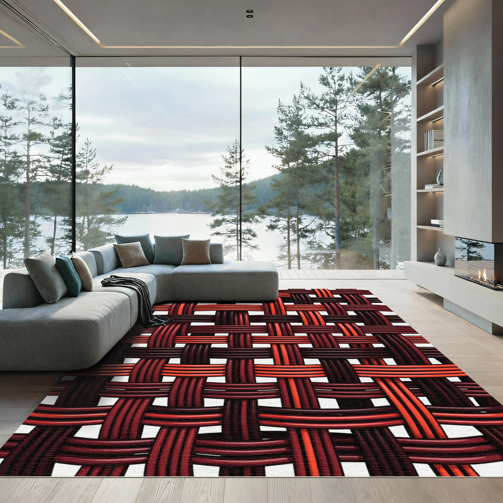 Crimson And Scarlet Woven Texture Rug