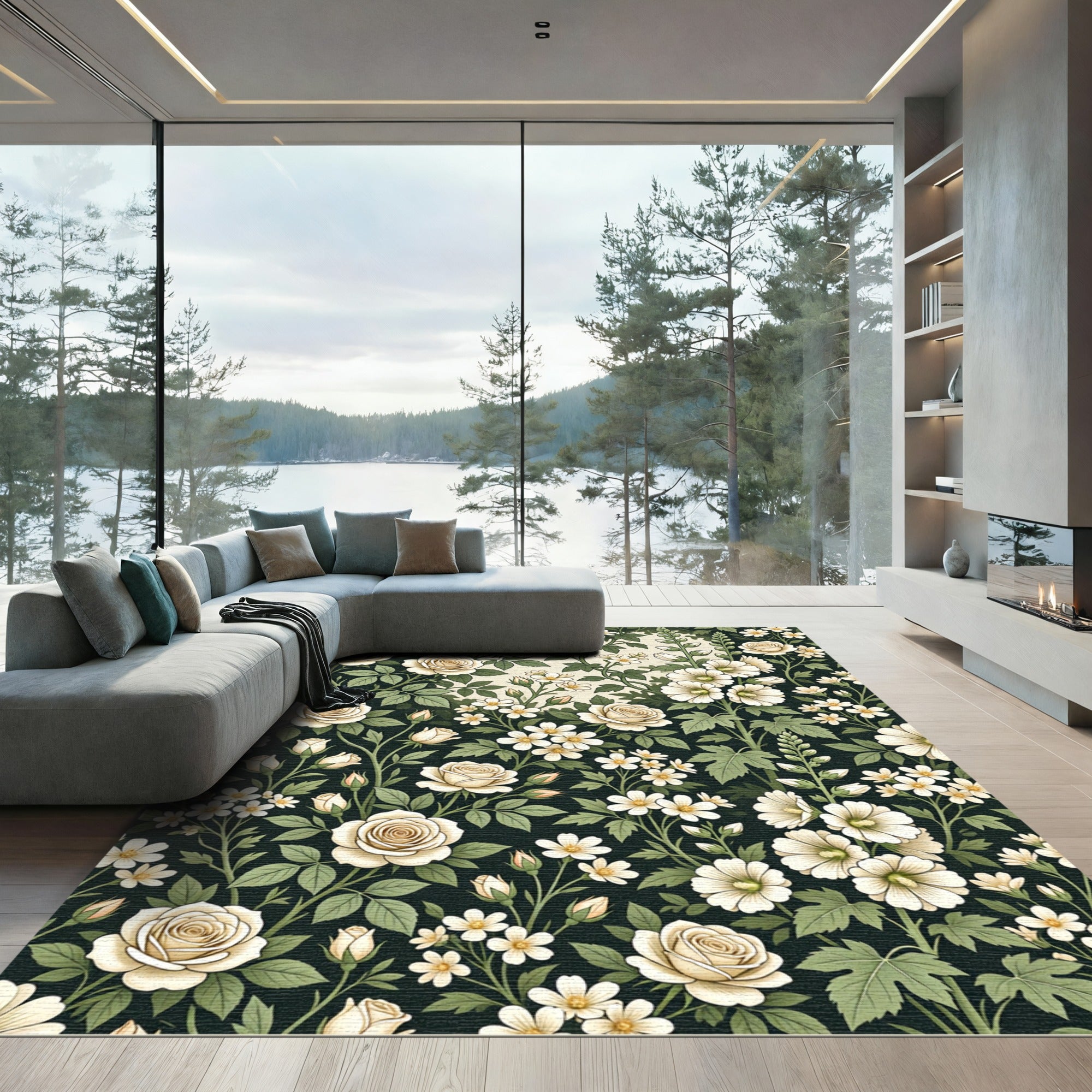 Cream Rose and White Meadow Floral Rug