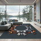 Ornate Silver Bronze Bow Drapery Frame Rug