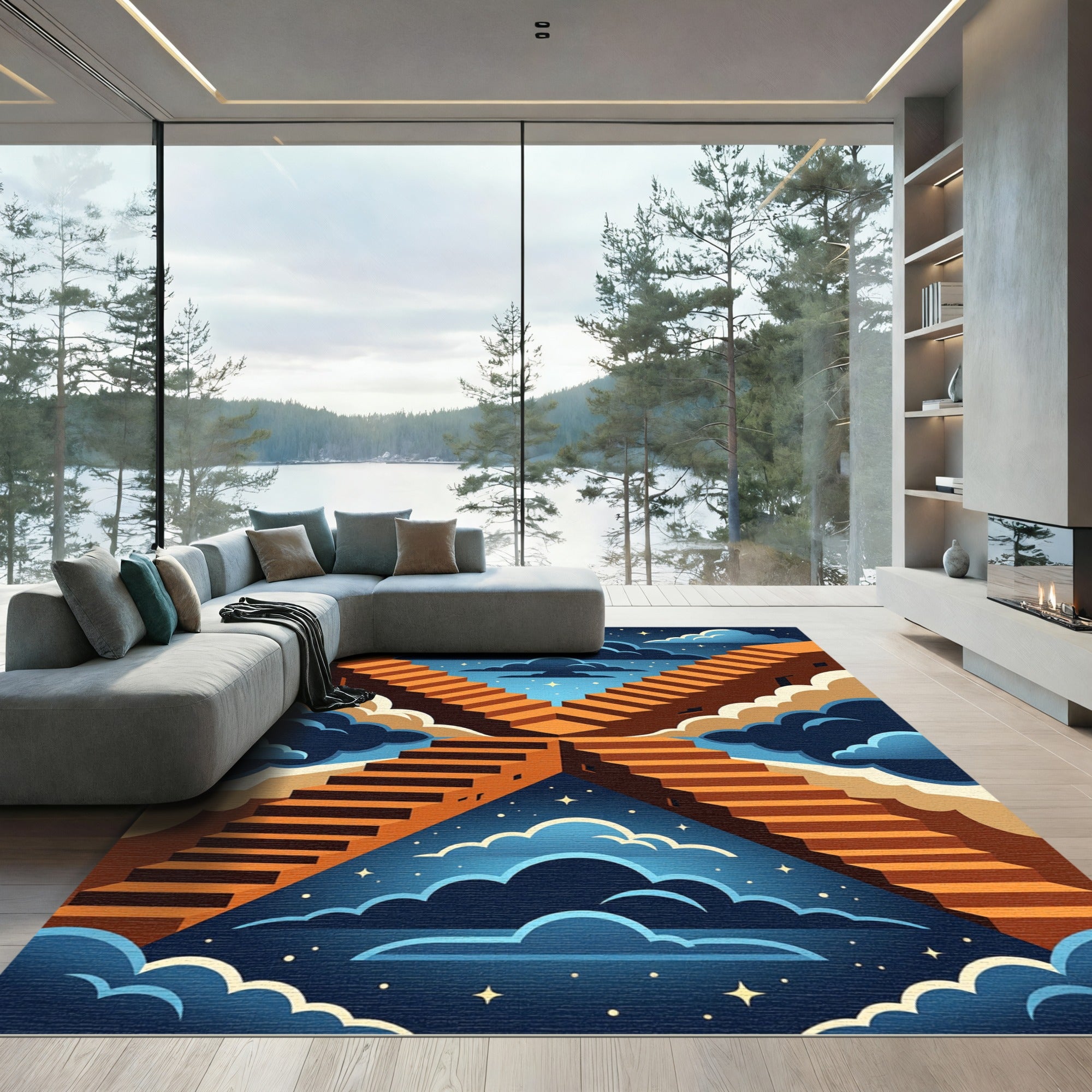 Geometric Celestial Stairway Twilight Art Rug