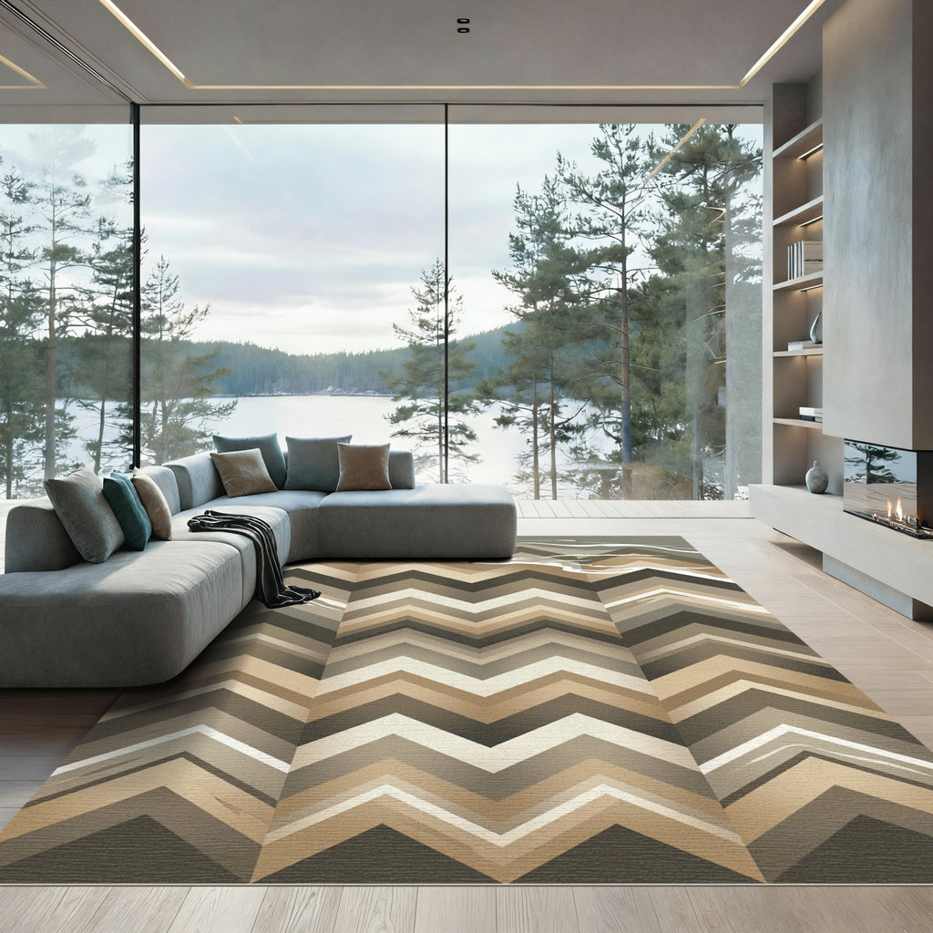 Earthy Chevron Wave Geometric Area Rug