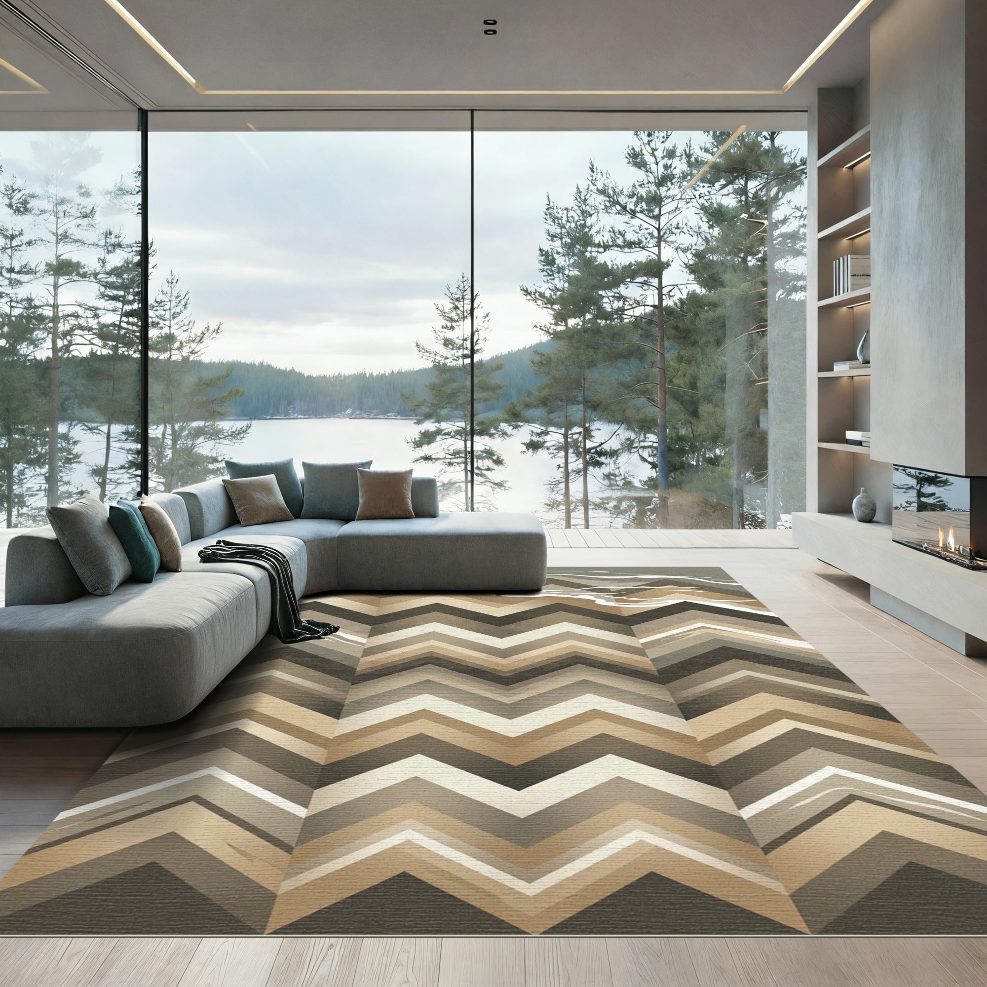 Earthy Chevron Wave Geometric Area Rug