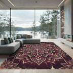 Intricate Crimson Floral Mandala Rug