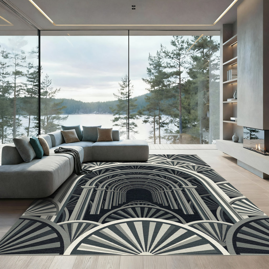 Monochromatic Archway Fan Motif Rug