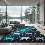 Celestial Cat Constellations Across Night Sky Rug