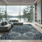 Sophisticated Slate Blue Ornate Medallion Rug