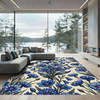 Vibrant Blue Floral Garden Arrangement Rug