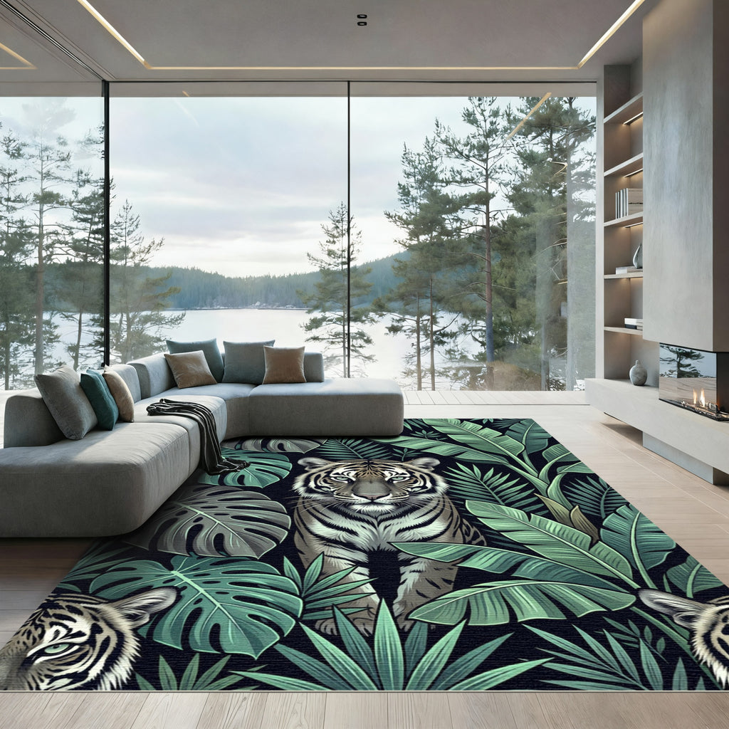 Tropical Tiger Jungle Leaf Rug
