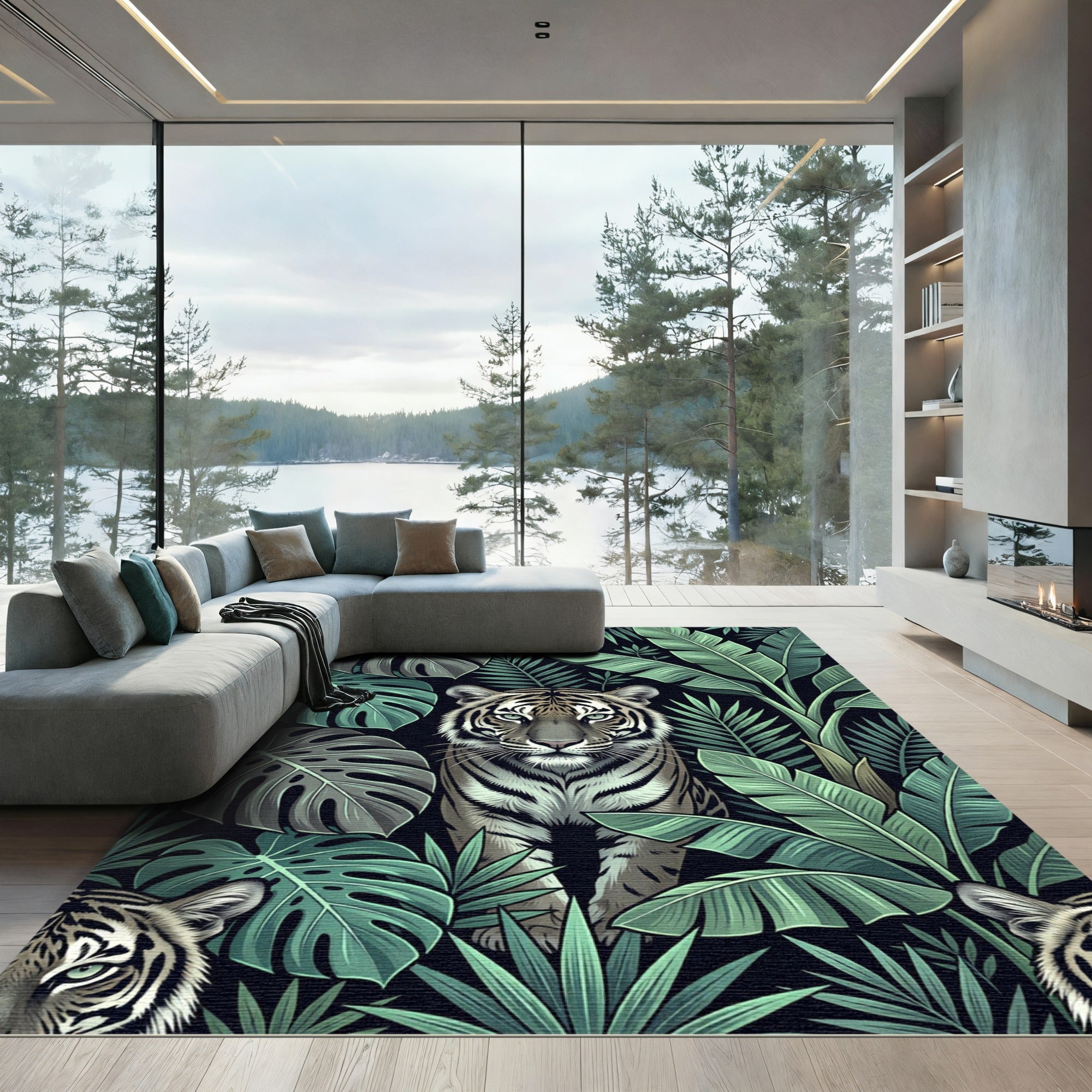 Tropical Tiger Jungle Leaf Rug