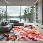 Crimson Teal Gold Fluid Watercolor Blend Rug