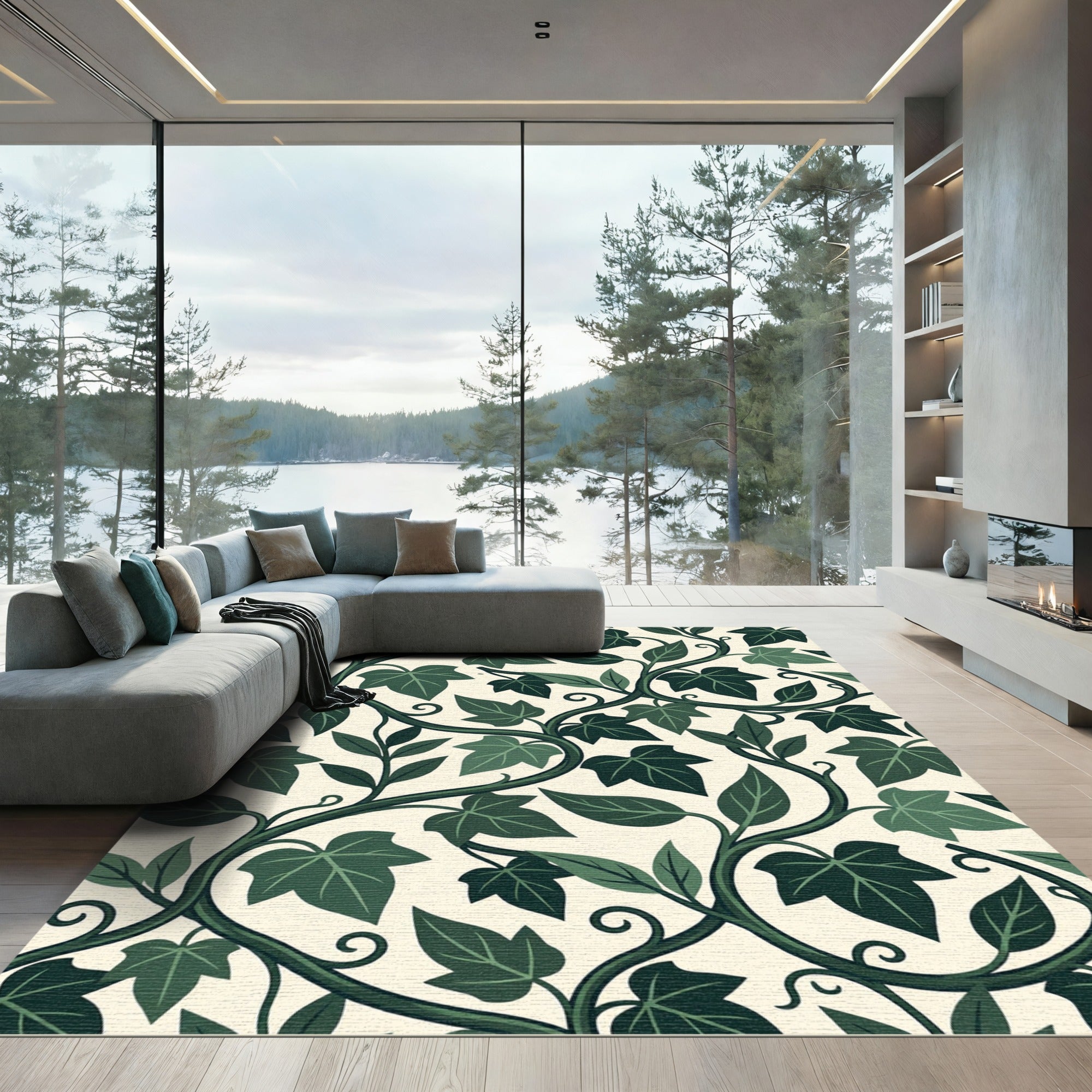 Deep Green Climbing Vine Foliage Rug