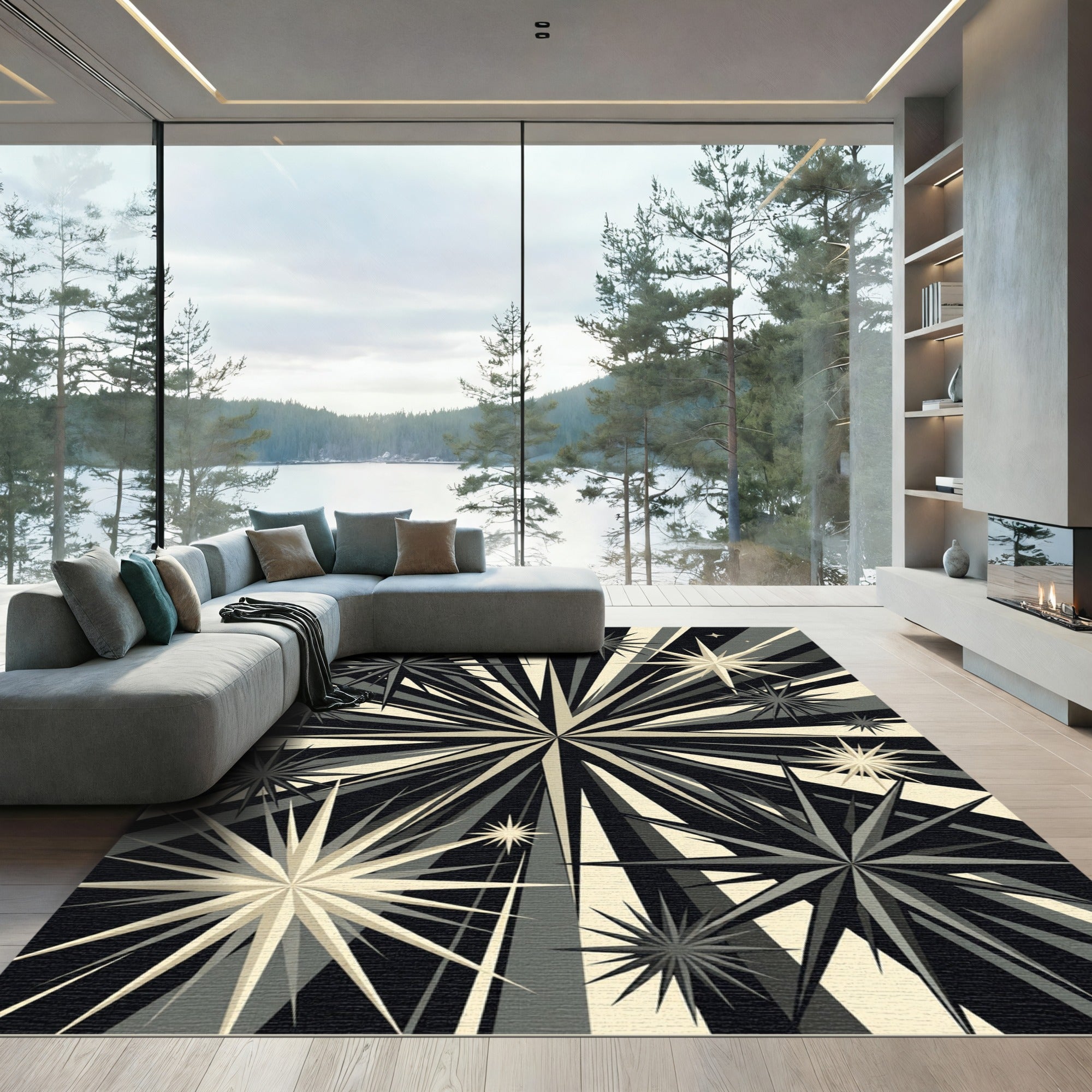 Monochromatic Radiating Burst Stellar Area Rug