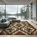 Ornate Brown Golden Acanthus Swirl Rug
