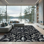Royal Silver Fleur-de-lis Crest Scrollwork Rug