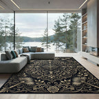 Ornate Golden Floral Scrollwork Rug