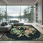 Elegant Teal and Cream Rose Wreath Rug
