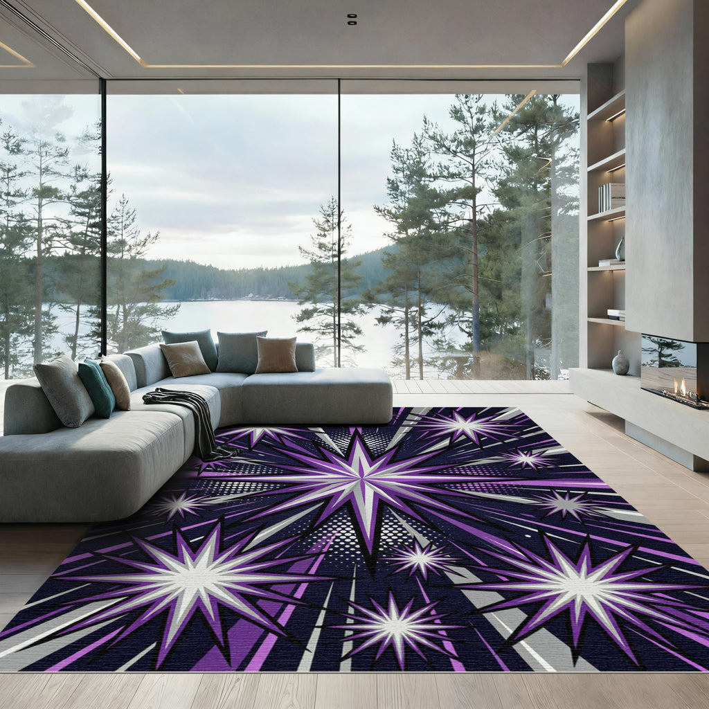 Purple Starburst Pop Art Graphic Rug