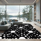Playful White Figure Black Dot Rug
