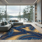 Lush Navy Tropical Palm Leaf Rug