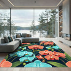 Tropical Orchid Bloom Deep Blue Rug