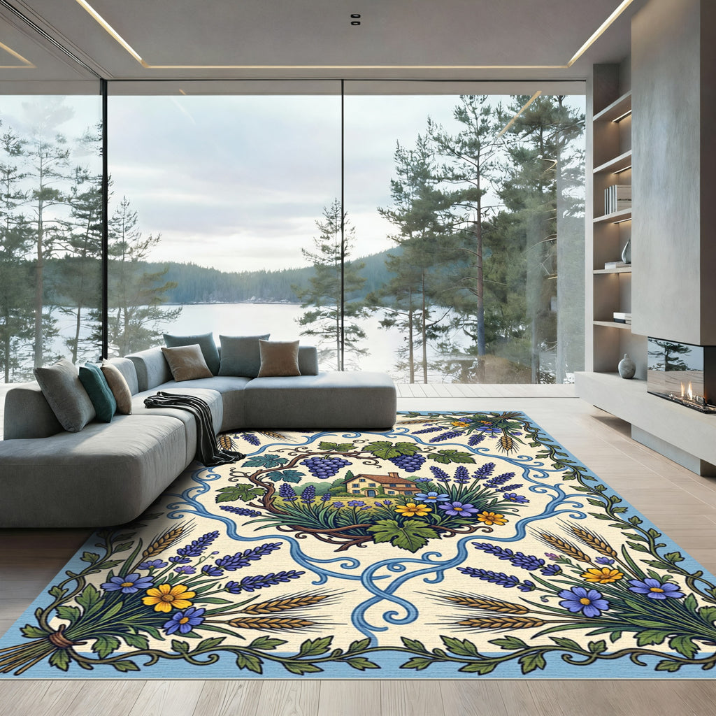 Farmhouse Vineyard Floral Wheat Lavender Rug
