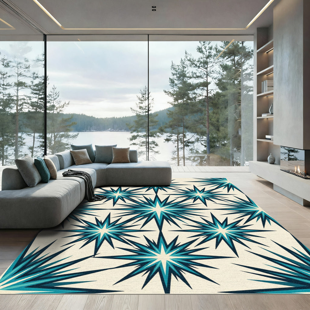 Teal Starburst Geometric Pattern Rug