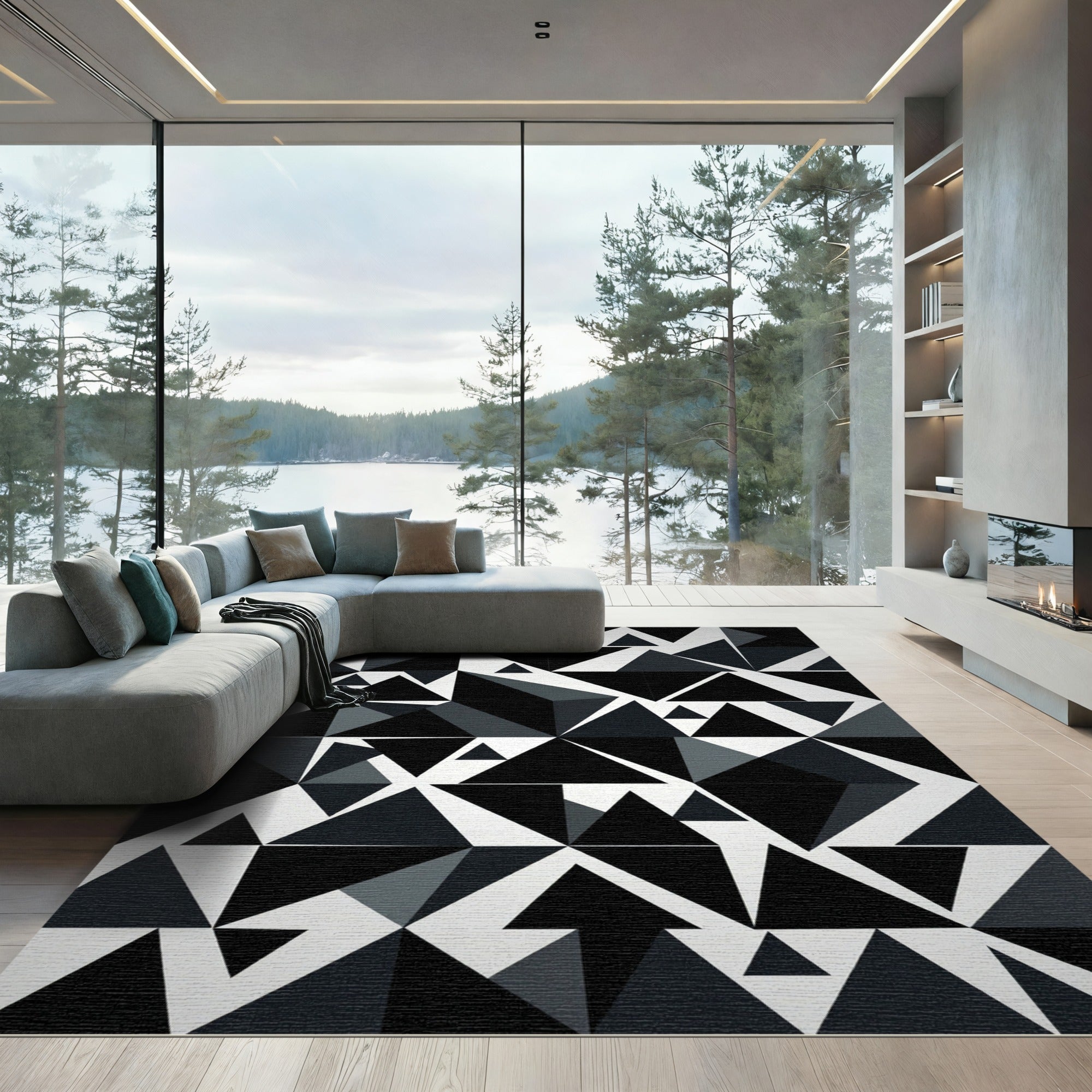 Monochrome Angular Geometric Abstract Rug
