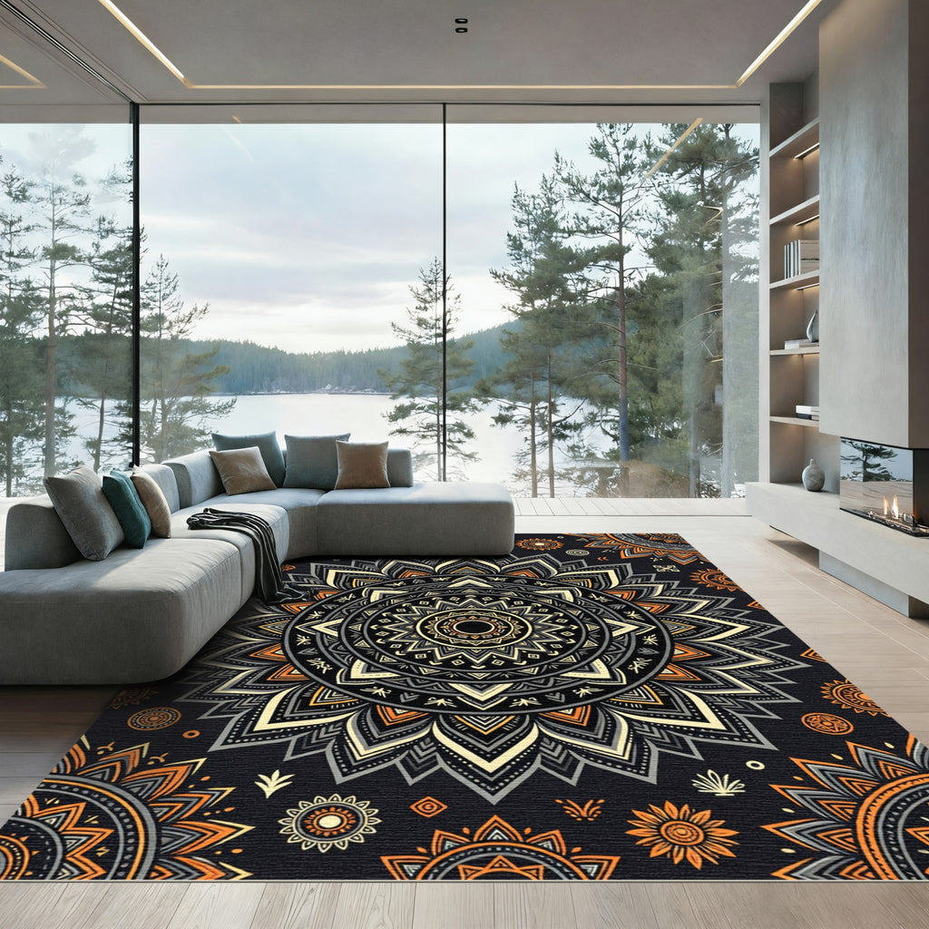 Sacred Golden Mandala Sun Chakra Rug