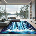 Abstract Blue Cascading Waterfall Illustration Rug