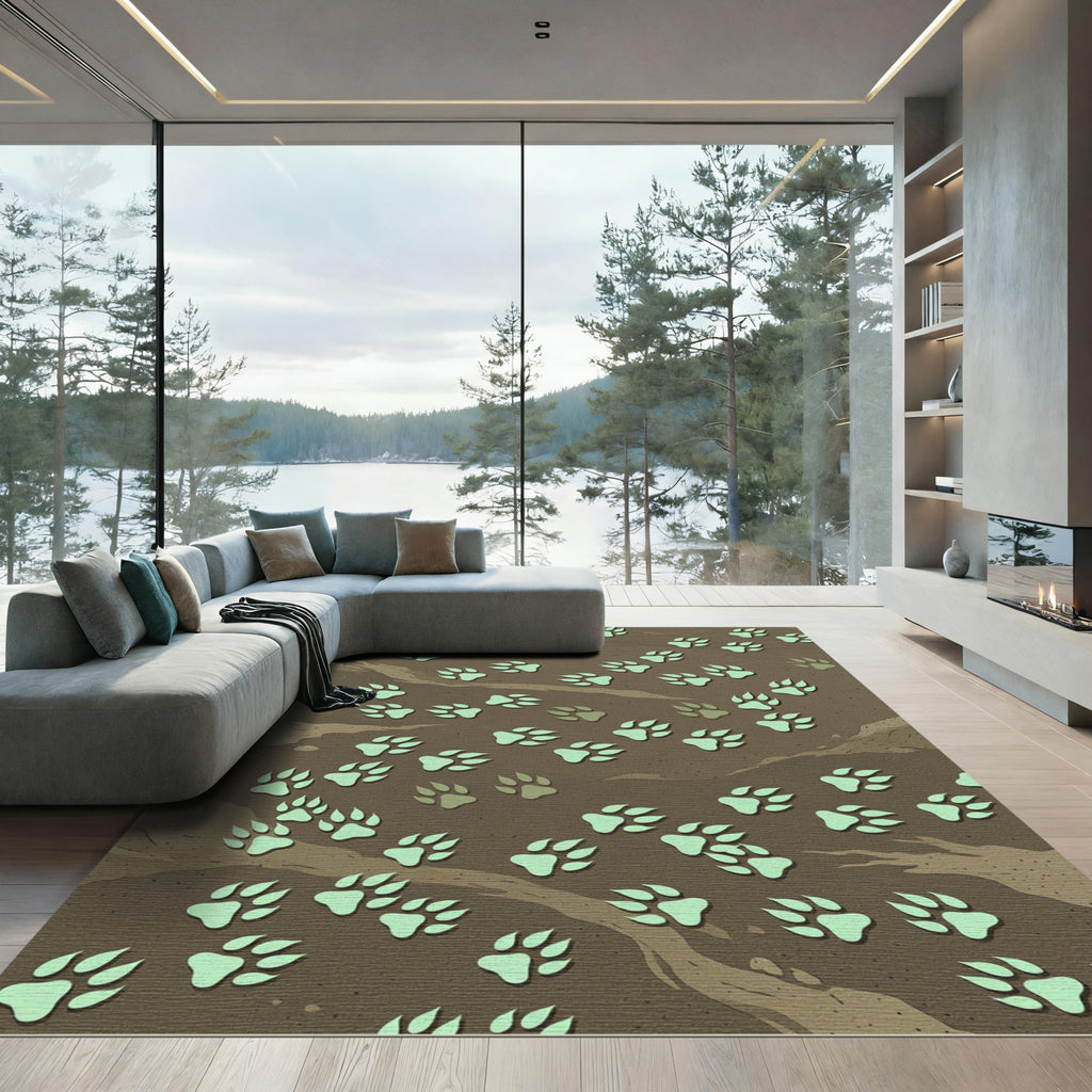 Playful Mint Animal Paw Track Rug