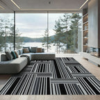 Modern Monochrome Vertical Horizontal Stripe Rug