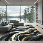Swirling Abstract Gold and Gray Waves Rug
