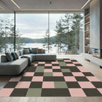 Vintage Pink Sage Geometric Checkerboard Rug