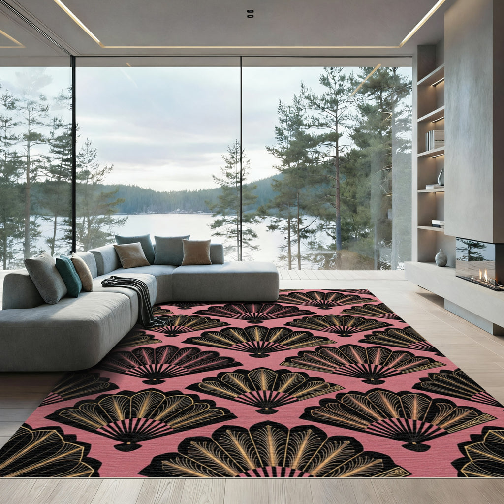 Art Deco Fan Gold Pink Rug