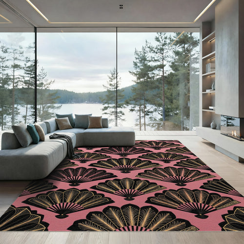 Art Deco Fan Gold Pink Rug