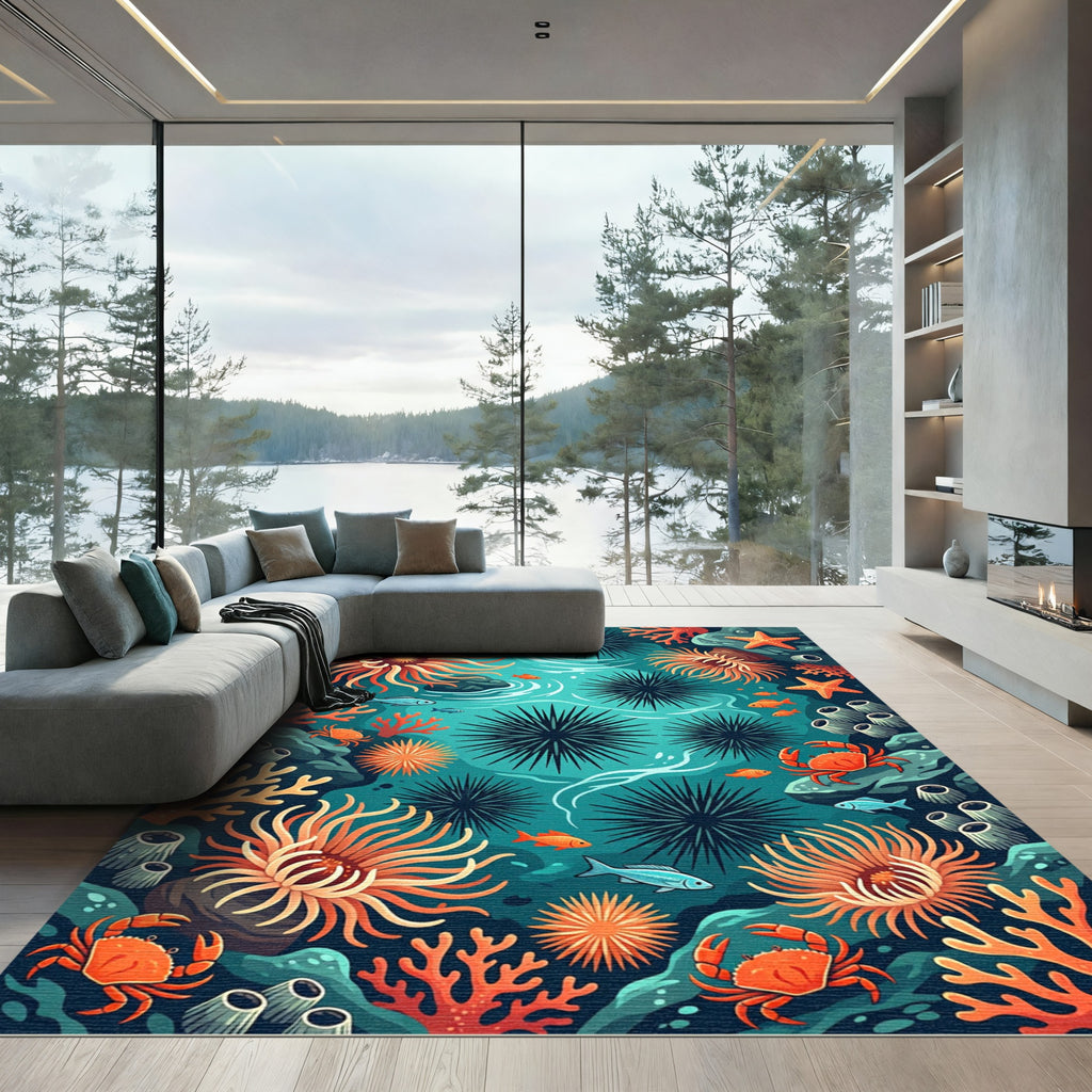Vibrant Aquatic Coral Reef Sea Life Rug