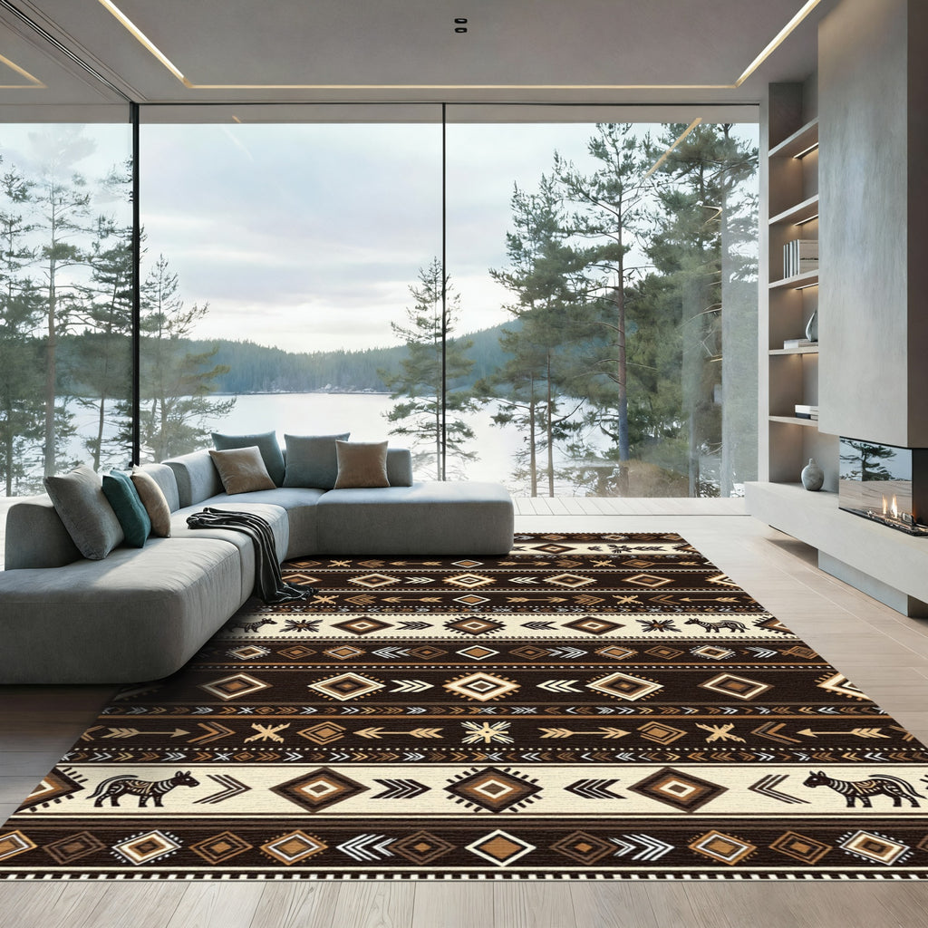 Earthy Southwestern Brown Tribal Diamond Stripe Rug