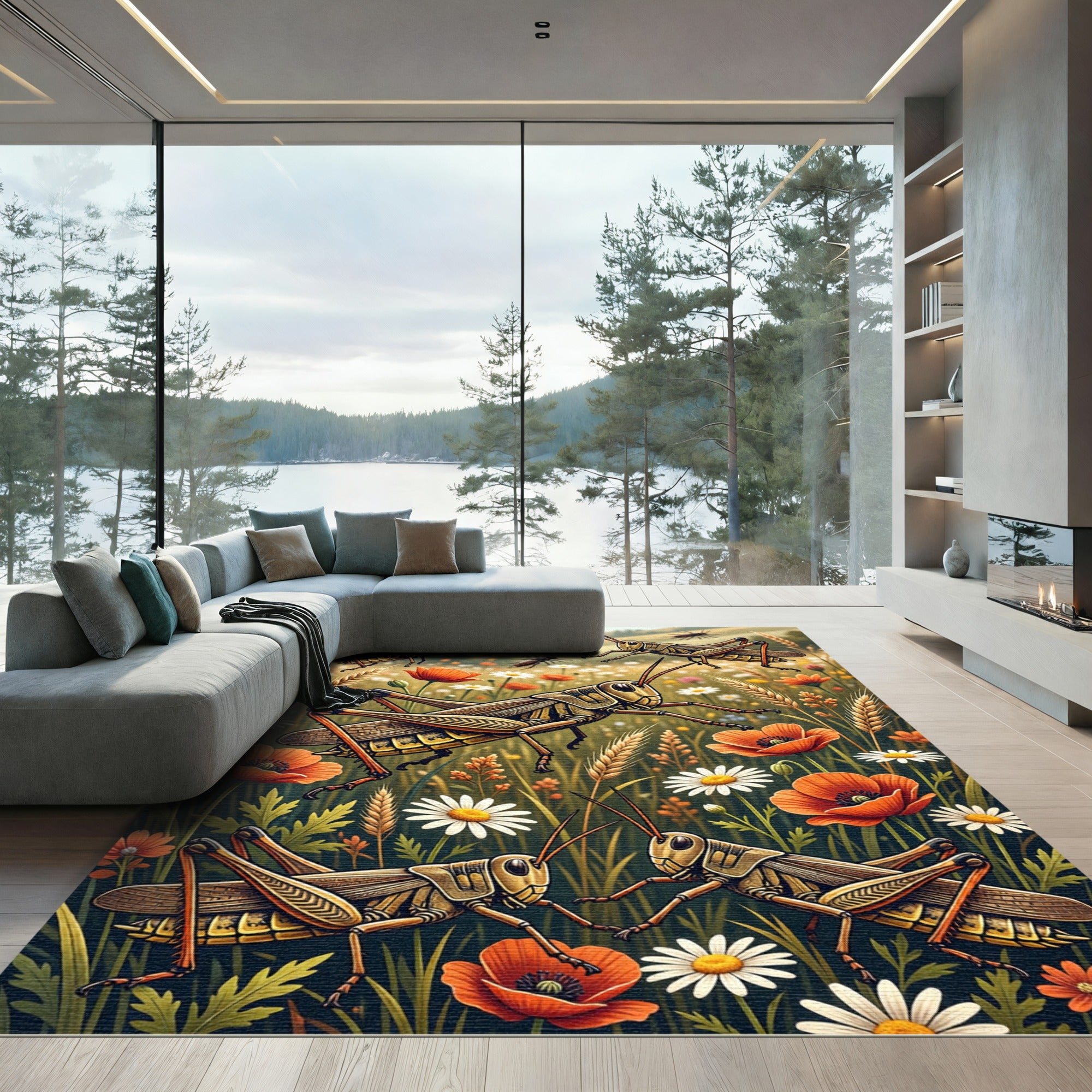 Golden Grasshopper Meadow with Wildflowers Rug