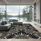 Celestial Gold Sunburst Geometric Black Rug