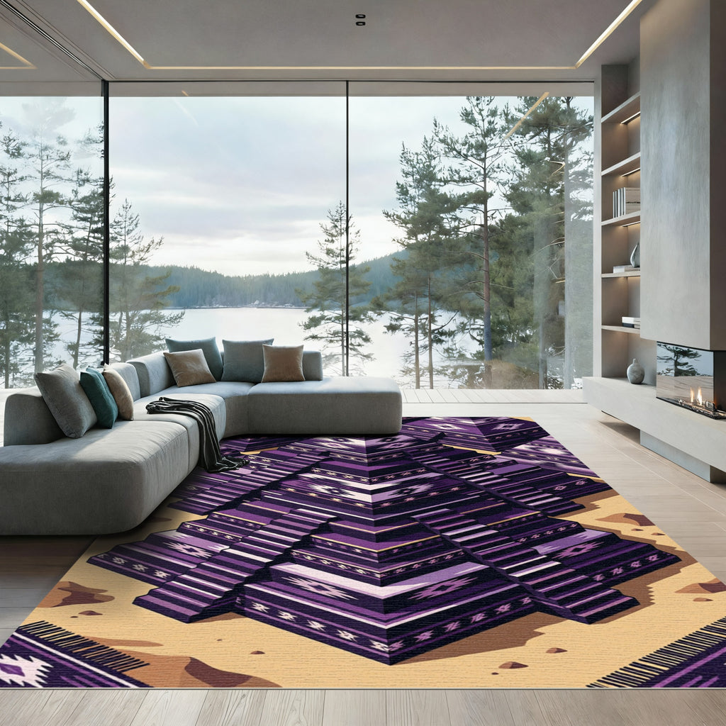 Andean Purple Geometric Stepped Pyramid Rug