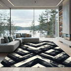 Monochromatic Abstract Smoke Chevron Rug