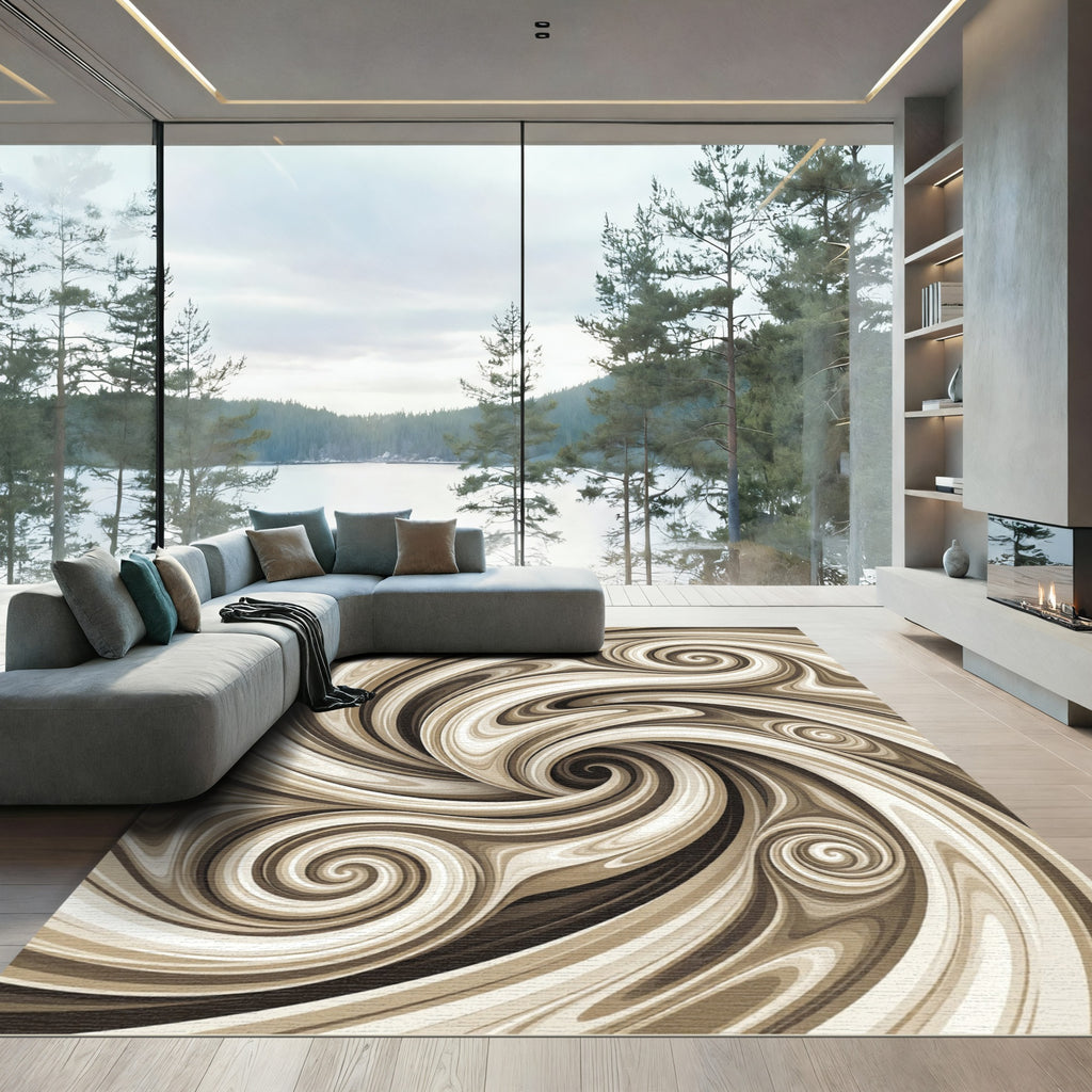 Tawny Swirl Abstract Fluid Rug