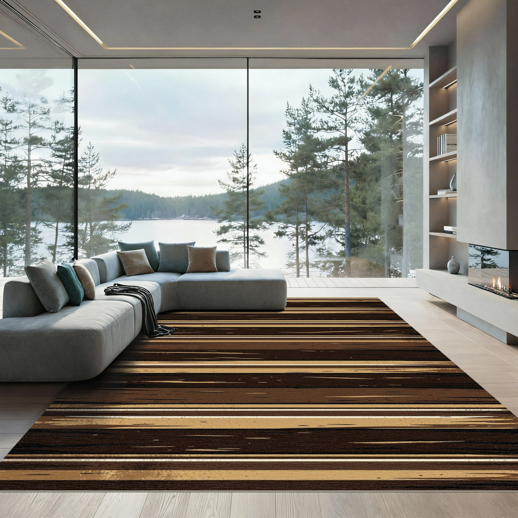 Earthy Brown Horizontal Linear Texture Rug