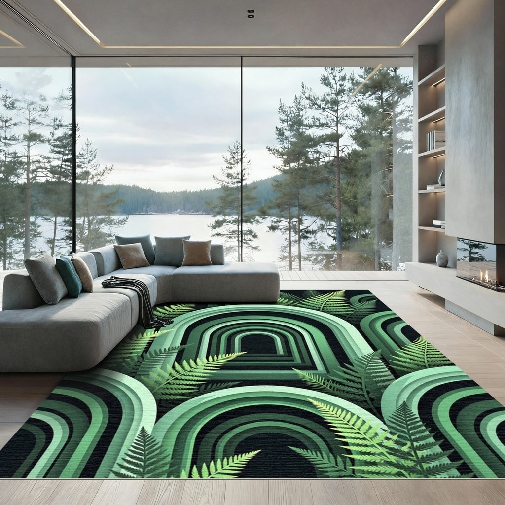 Layered Green Arch Fern Garden Rug